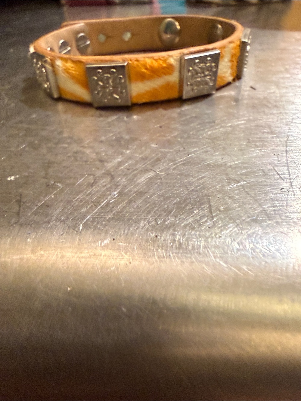 Rustic Cuff Orange and White Studded Leather Bracelet